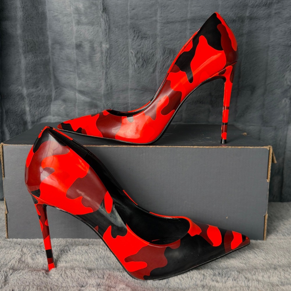 Steve Madden Vala Red Black Camo Pointed Toe Stiletto Pumps Womens 9M VALA02S1